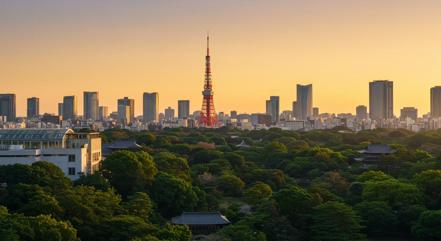 芝公園駅と東京タワーの風景