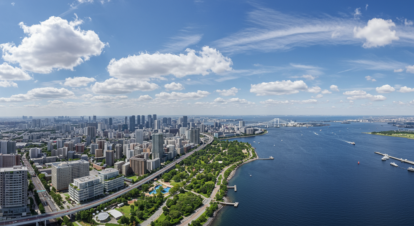 港区海岸エリアの街並みと東京湾の風景