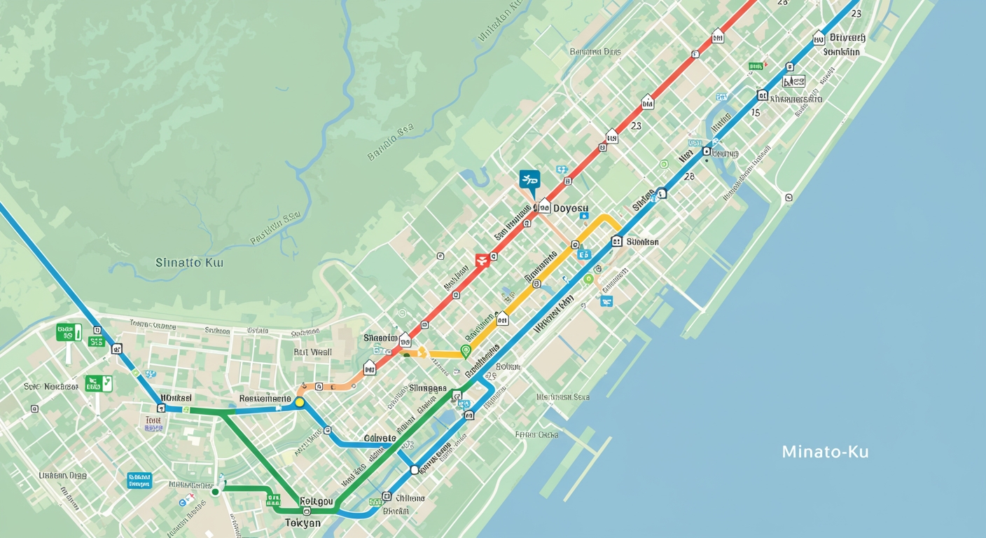 港区海岸エリアの交通アクセスマップと主要駅への所要時間