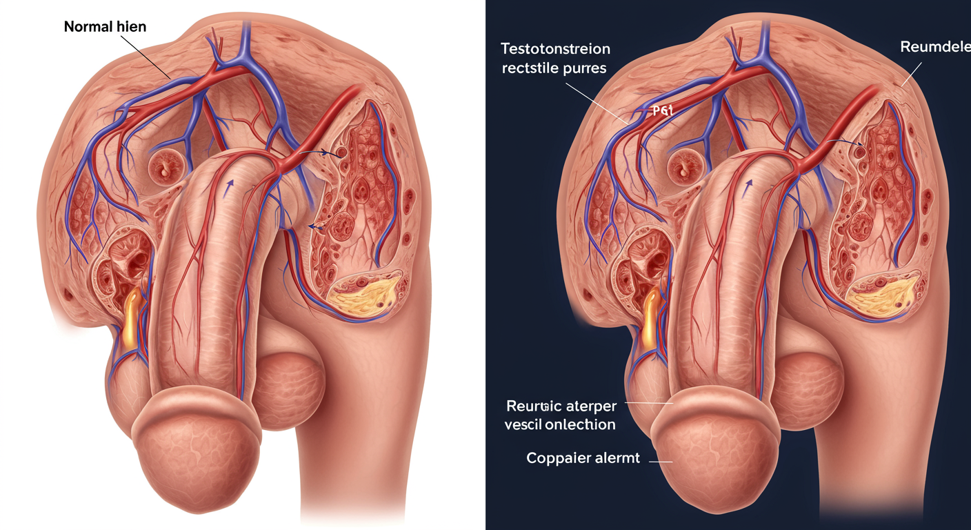 テストステロン低下と勃起メカニズムの関係図