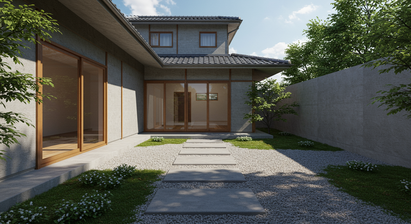 砂利とコンクリートを組み合わせた外構デザイン例