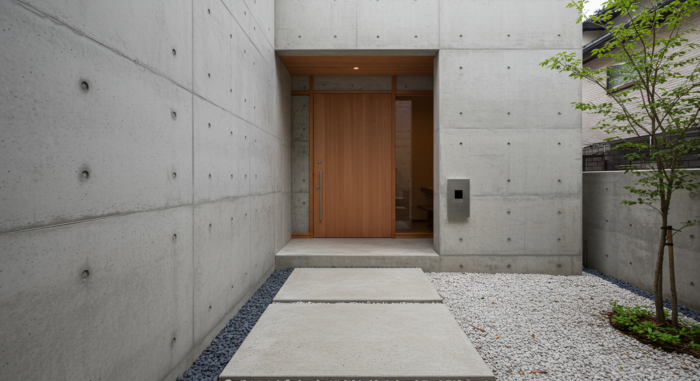 モダンなコンクリート打ちっぱなしのアプローチ