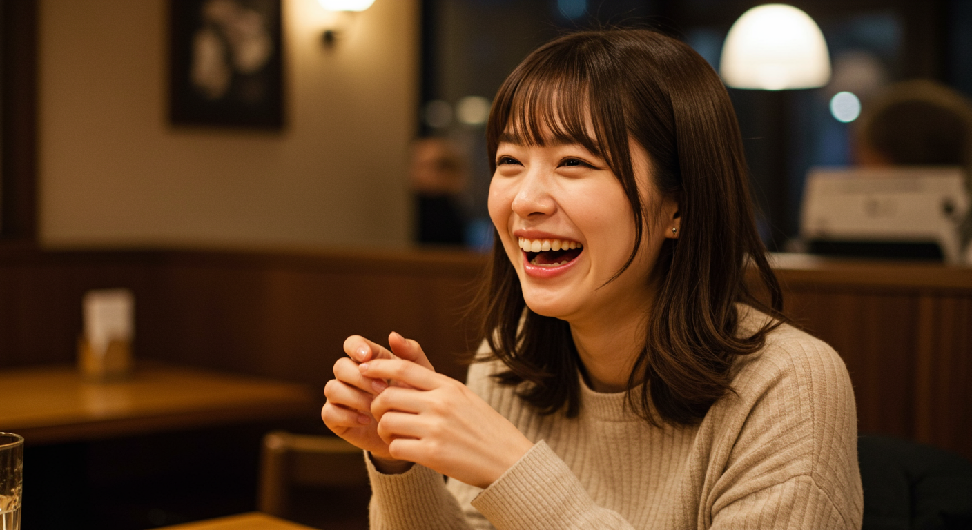笑顔で楽しそうに会話する女性の様子