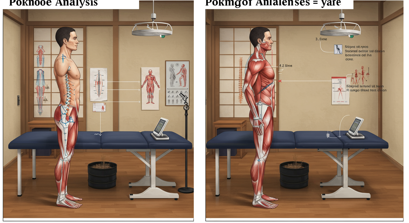 身体の不均衡を示す姿勢分析の様子