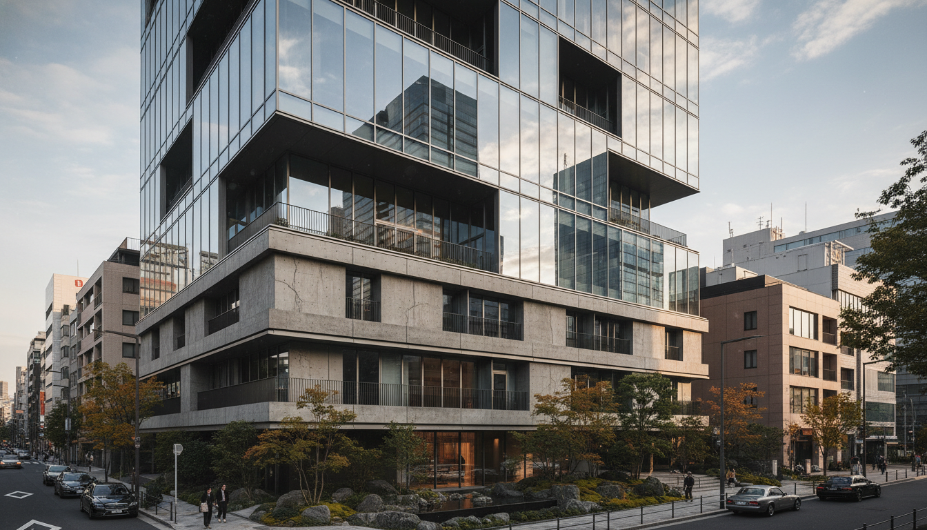 モダンなデザインの高層マンション外観