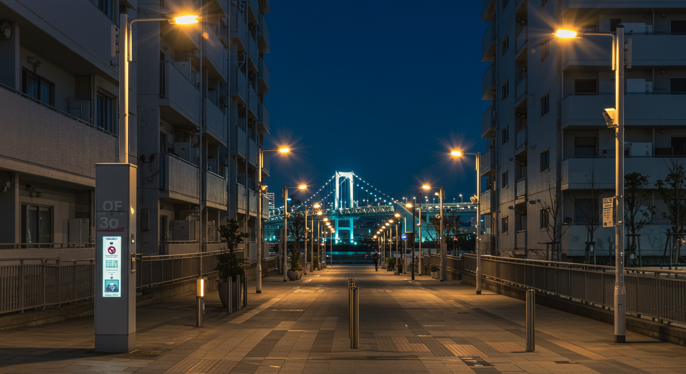 港区海岸エリアの夜景と安全な街並み