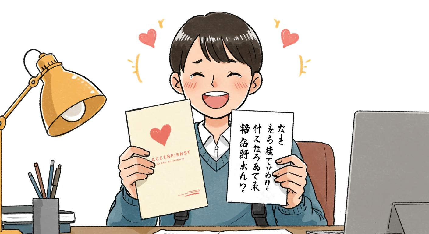 合格通知を喜ぶ学生のイラスト