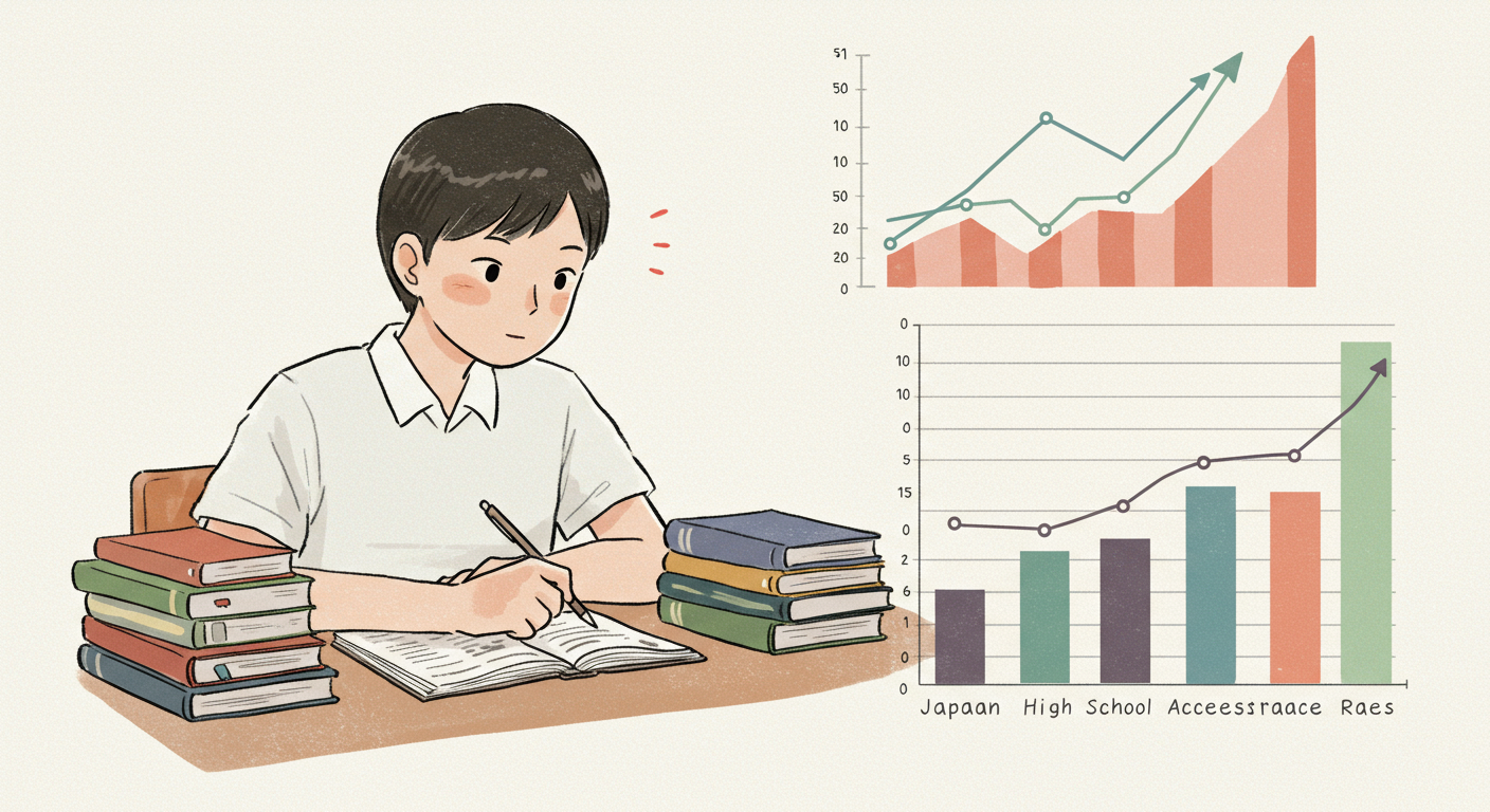 高校受験の合格率グラフと勉強する中学生