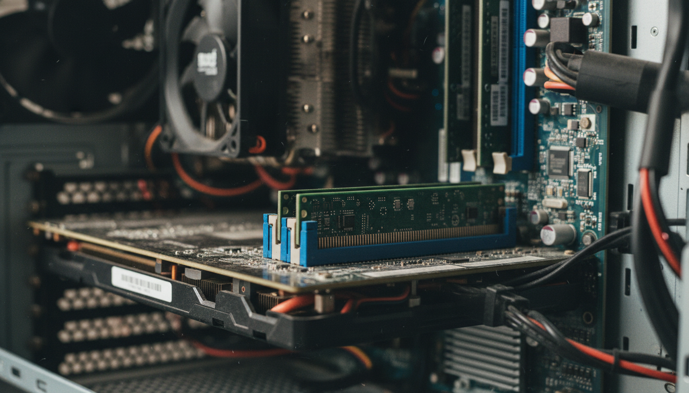 パソコン内部のメモリスロットと増設作業イメージ