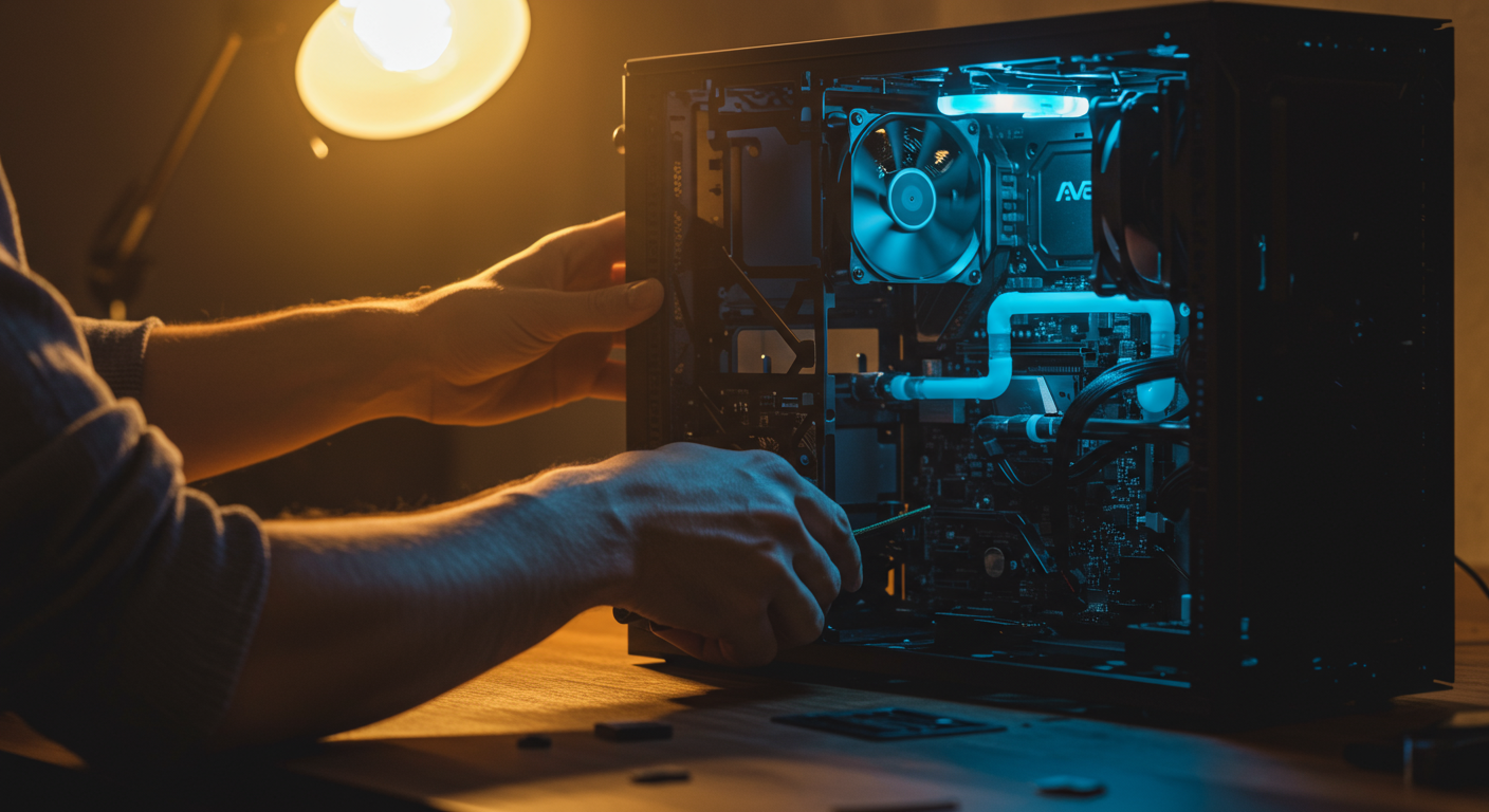 自作PCの組み立て作業の様子
