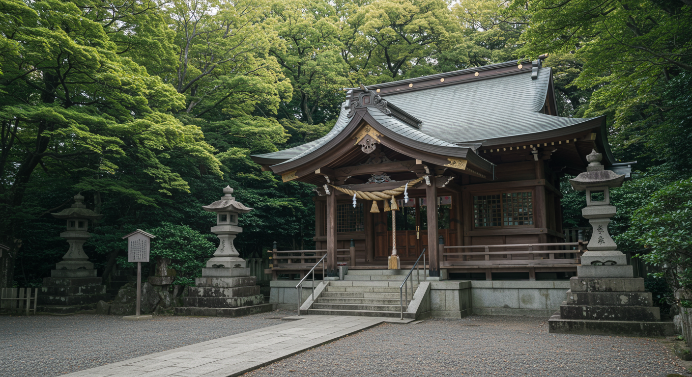 東京都港区に位置する愛宕神社の本殿と境内の風景