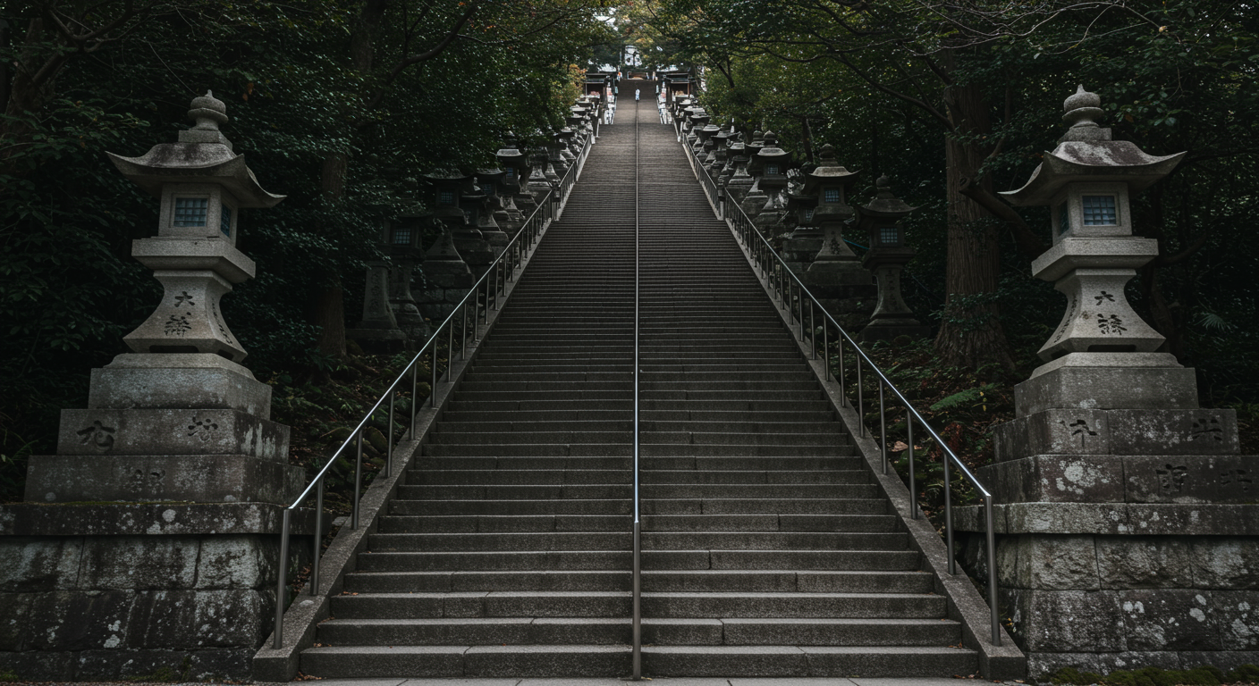 愛宕神社の石段と境内を背景にした風景