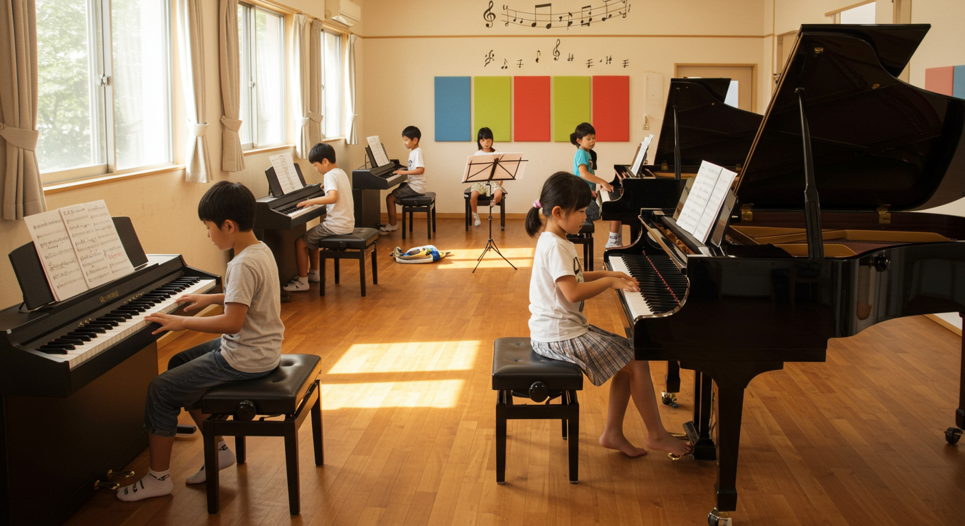 ピアノを楽しく弾く子どもたちの様子