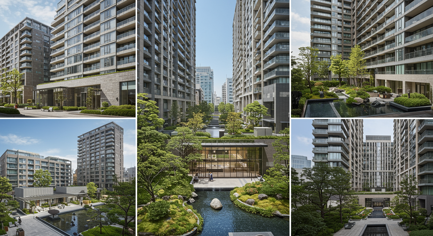 赤坂の様々なタイプの高級賃貸マンション外観