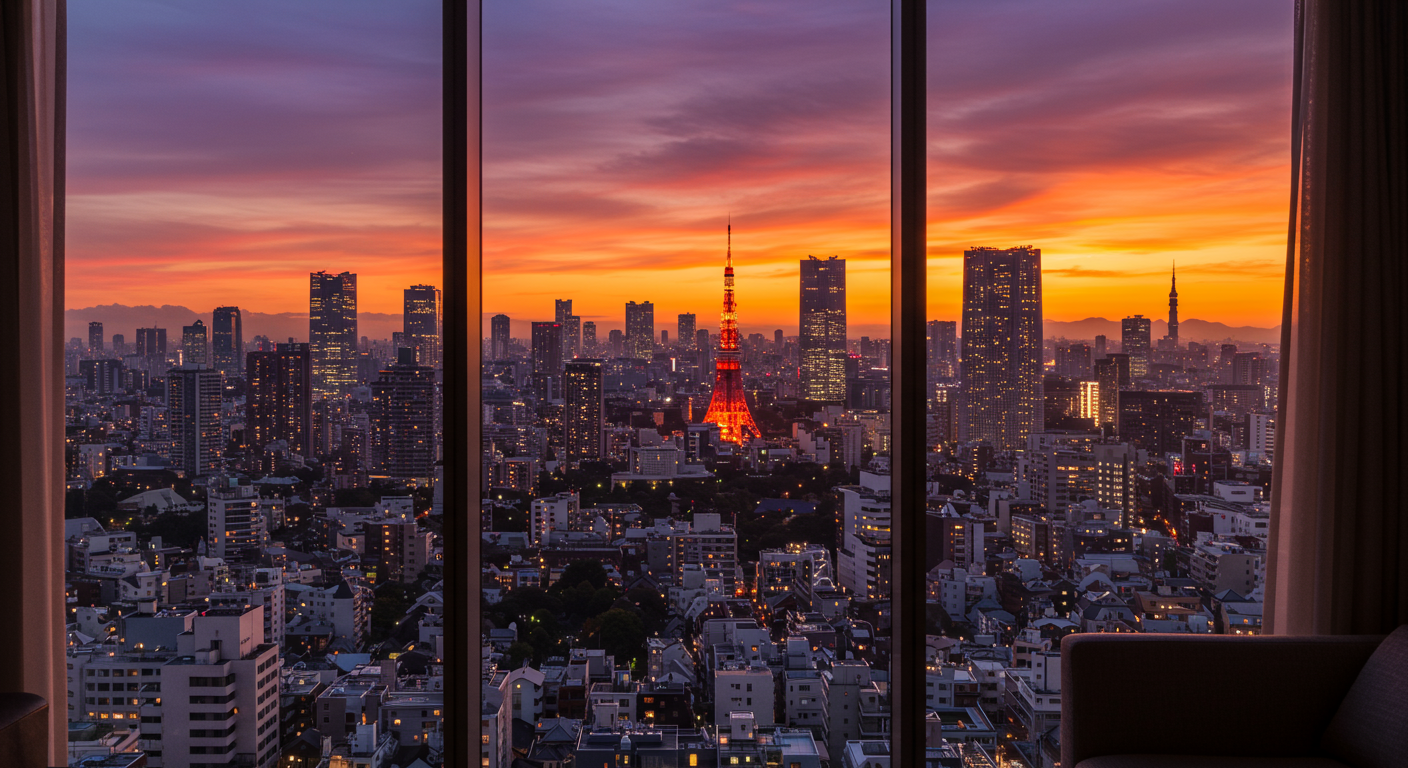 赤坂の高層マンションから見る夕暮れの東京の景色