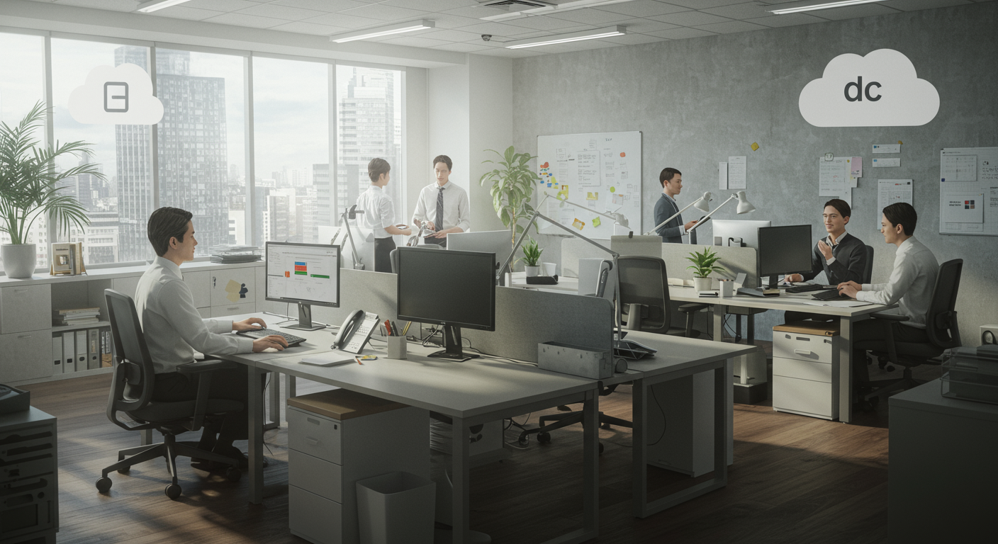 企業でのハイブリッド戦略によるOffice活用の様子
