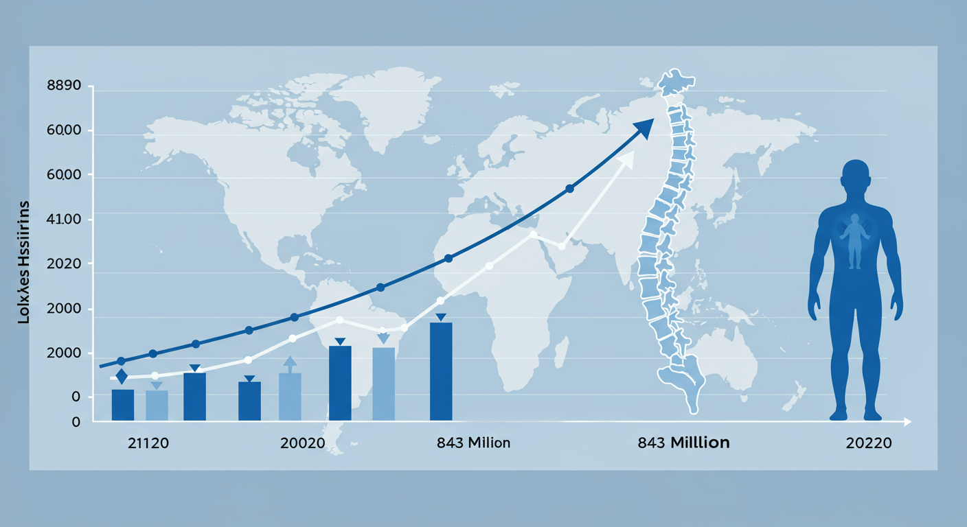 世界の腰痛患者数の推移グラフと将来予測