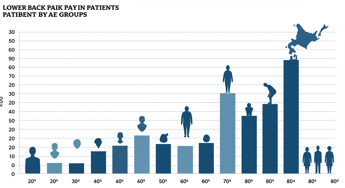 日本の年齢別腰痛患者数の分布図