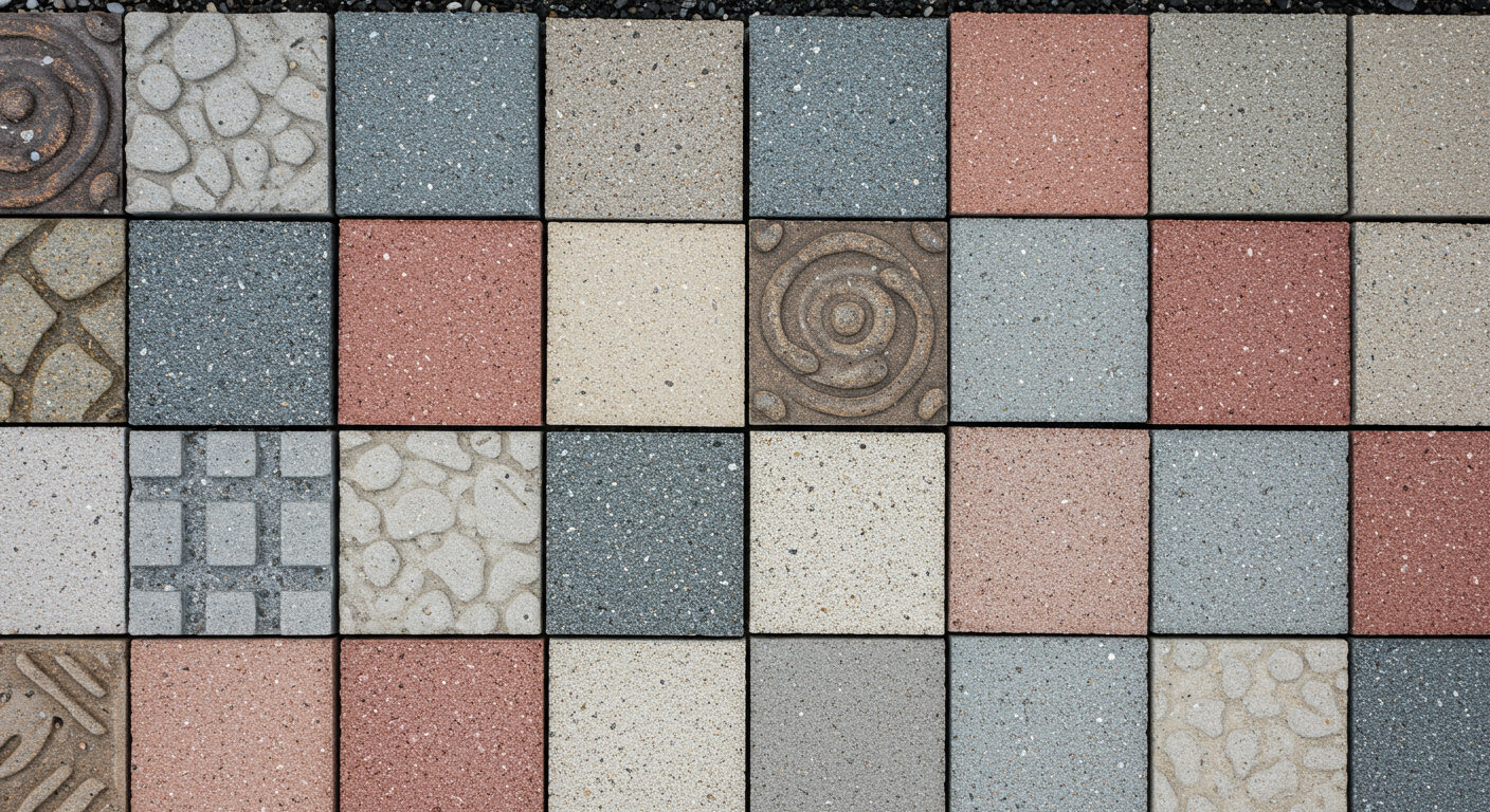 外構デザインに使用される様々なタイルのサンプル