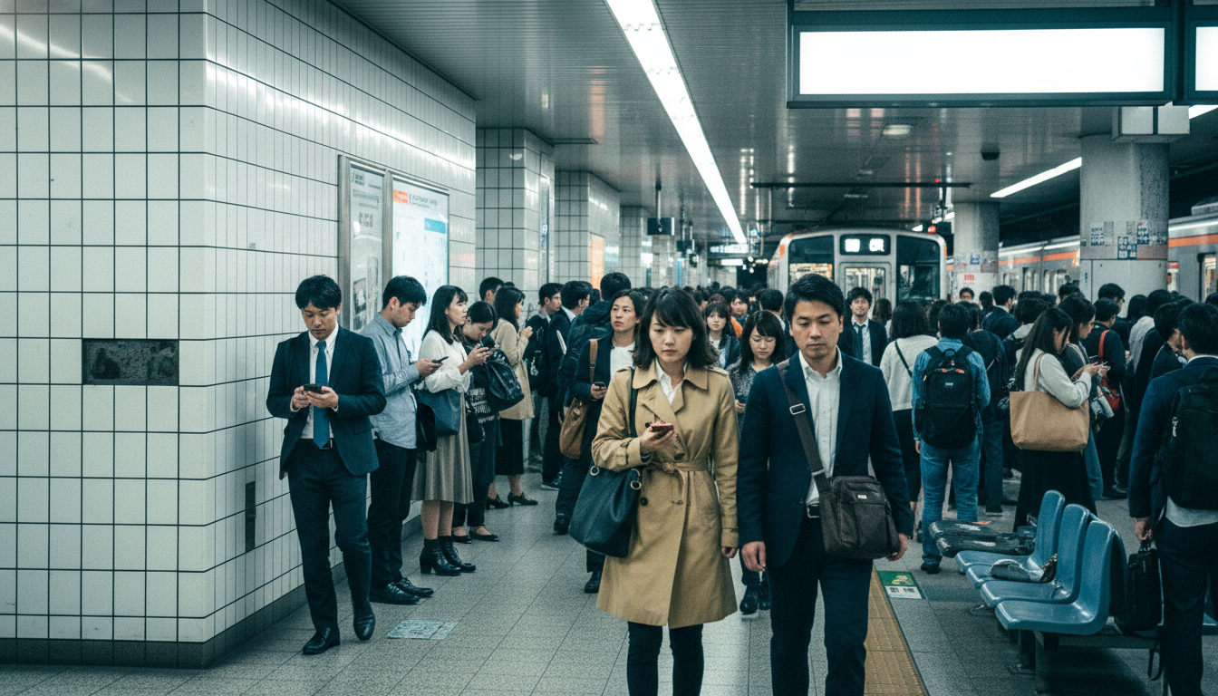 都営大江戸線勝どき駅のホームと通勤風景