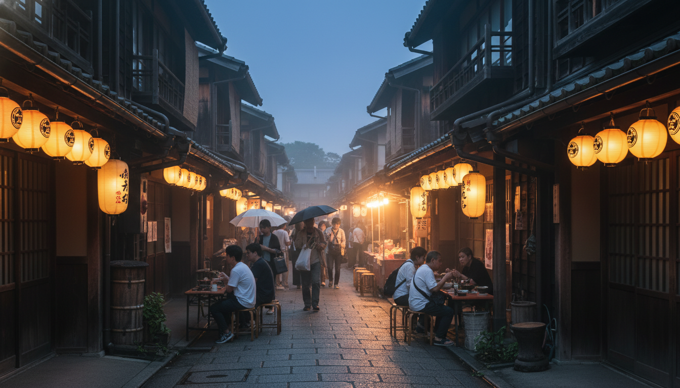 月島もんじゃストリートの商店街風景