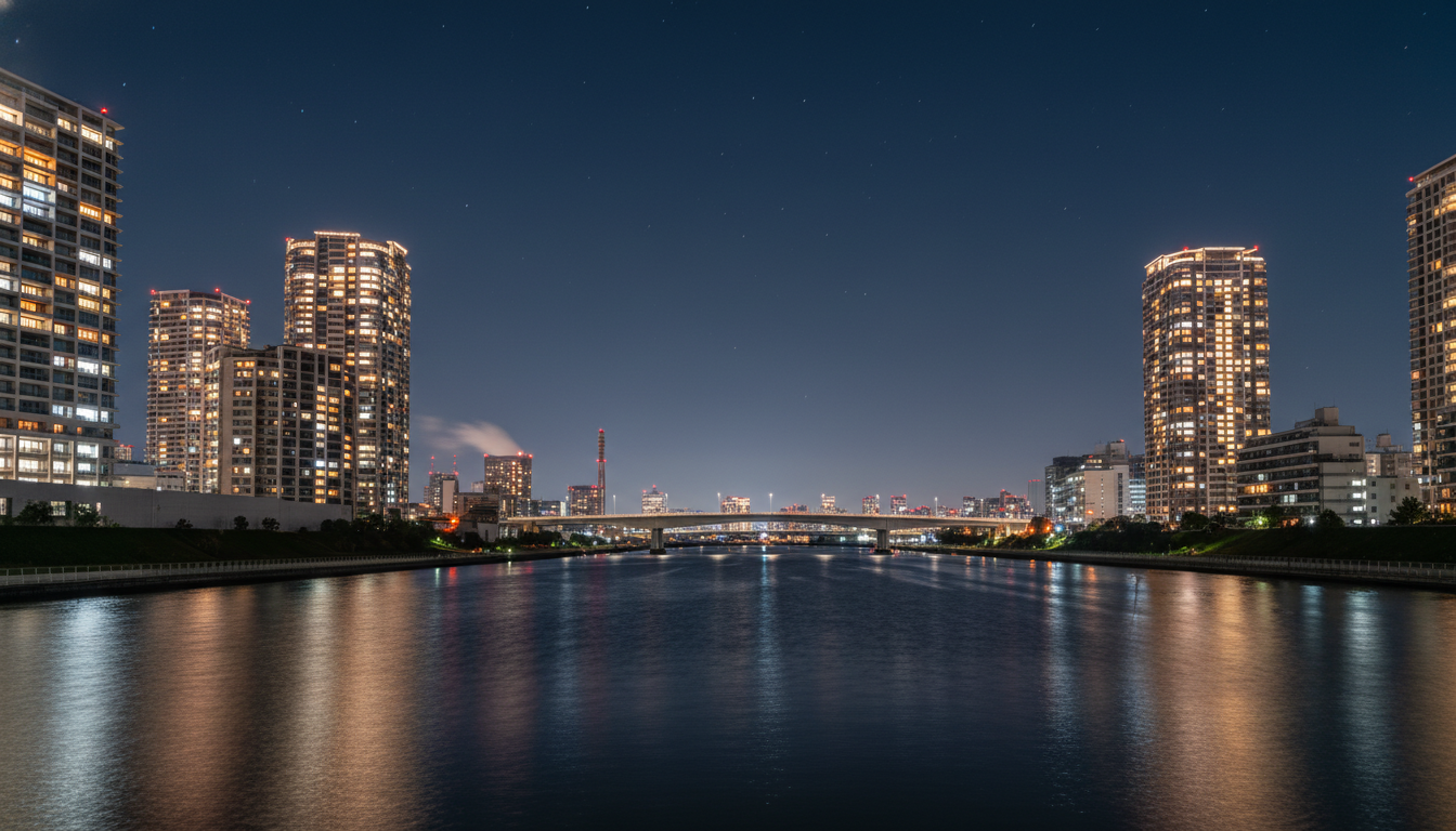 勝どき・月島エリアの夜景とタワーマンション群