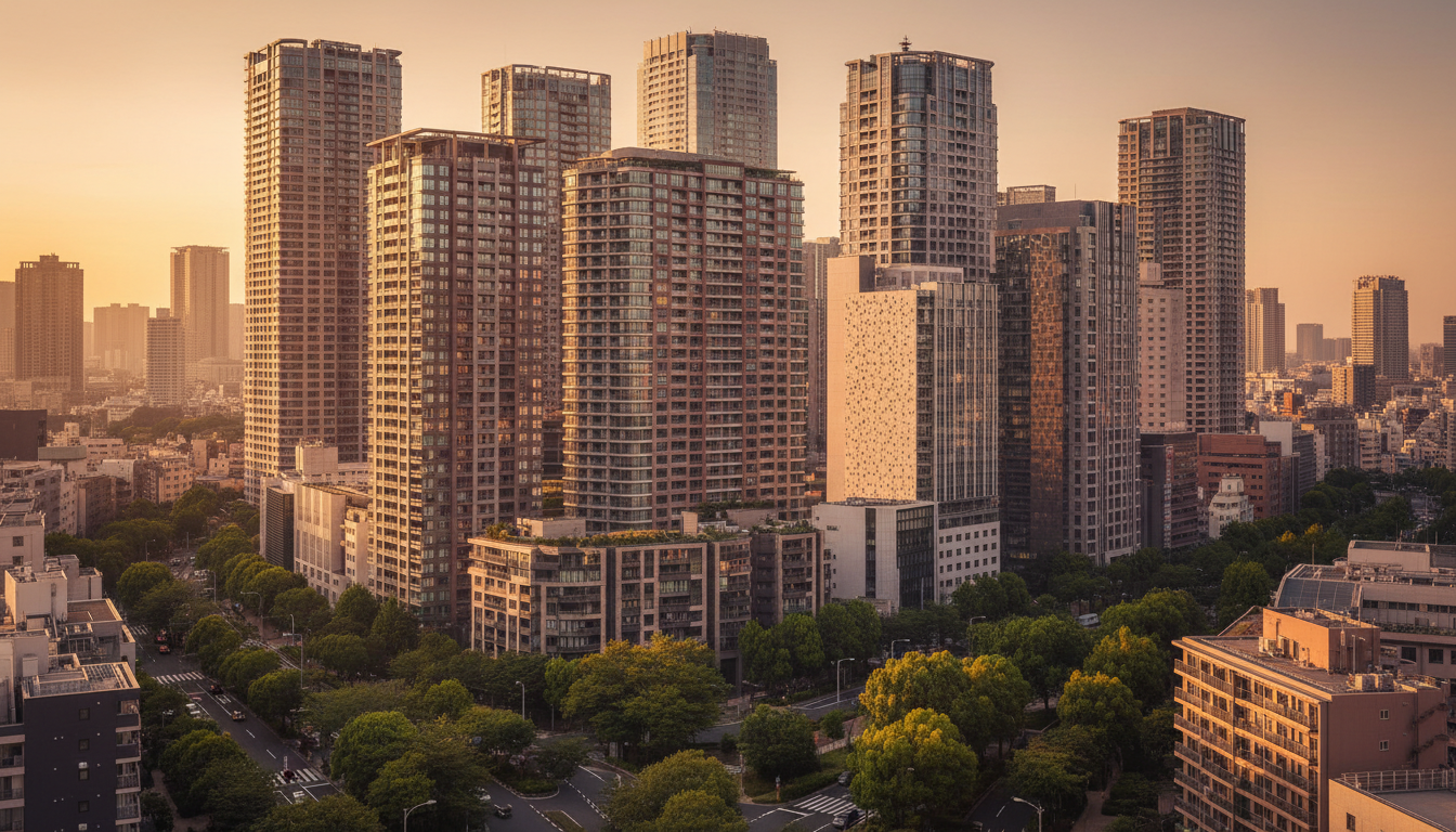 タワーマンションの外観と周辺環境