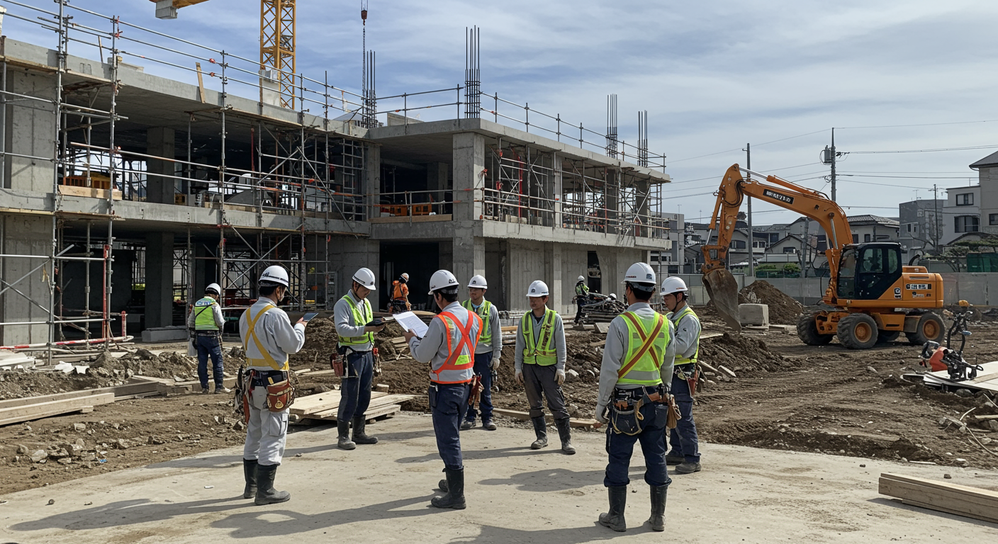 建設現場でWindowsタブレットを活用する作業員