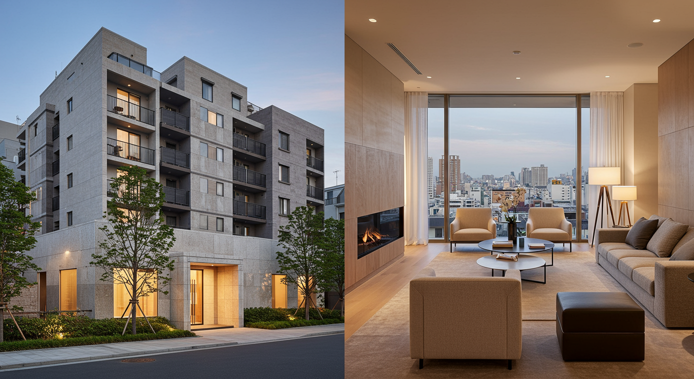 麻布狸穴町の高級マンションの外観と内装