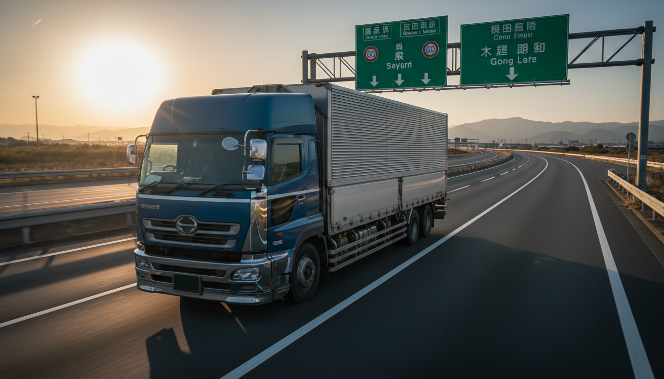 大型トレーラーと道路標識