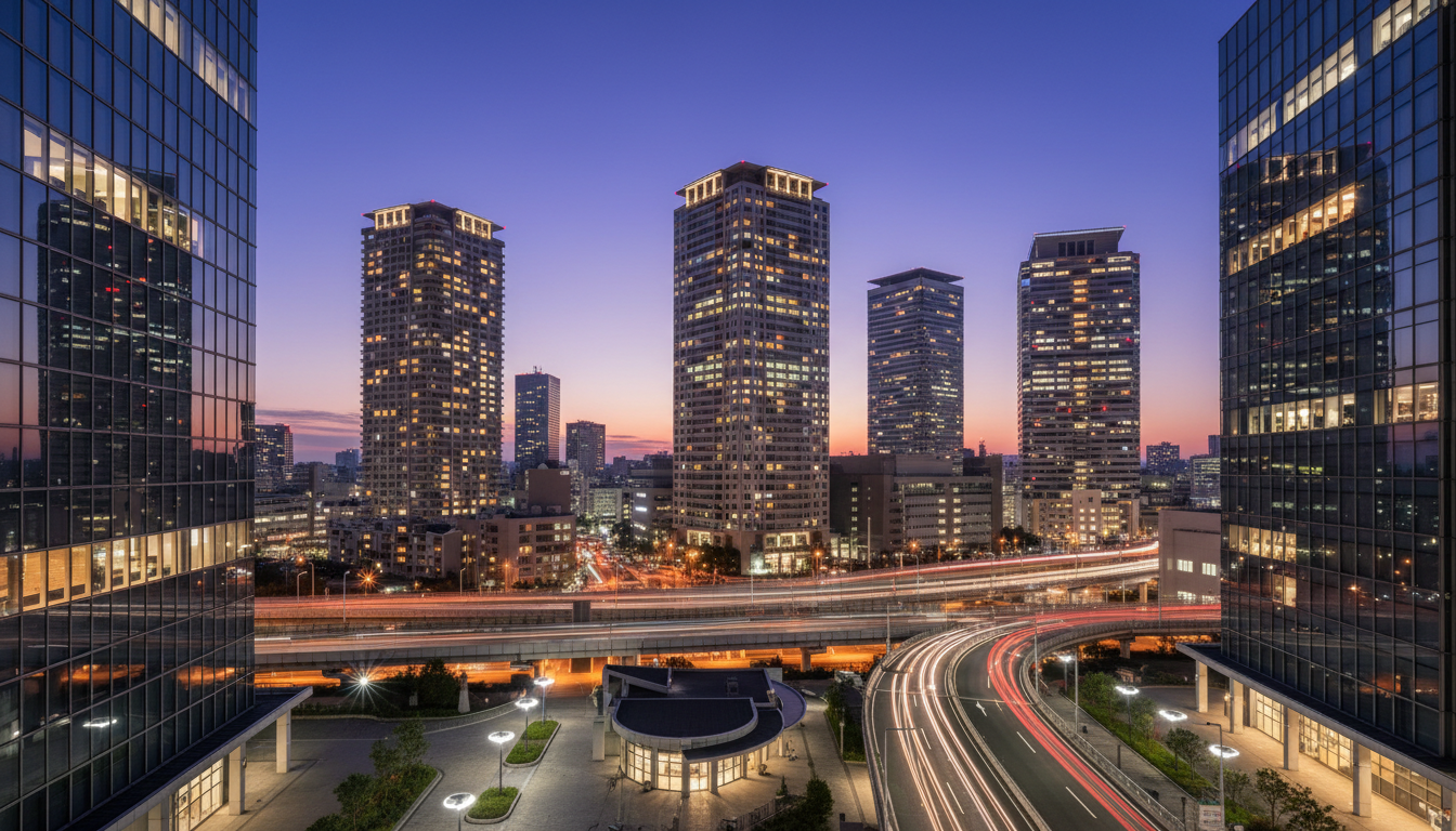 東新橋エリアの夜景と未来的な街並み