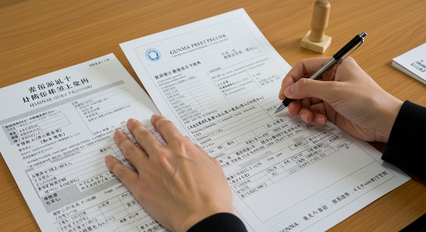 群馬県の許認可申請書類作成の様子