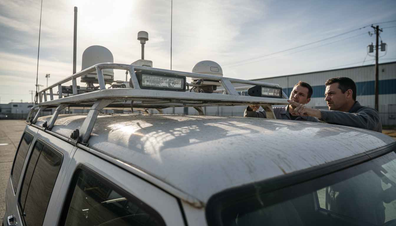 車両の突起物を確認する測定作業