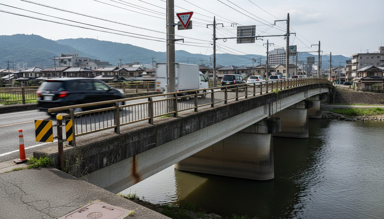 市道の橋梁と特殊車両の通行制限標識