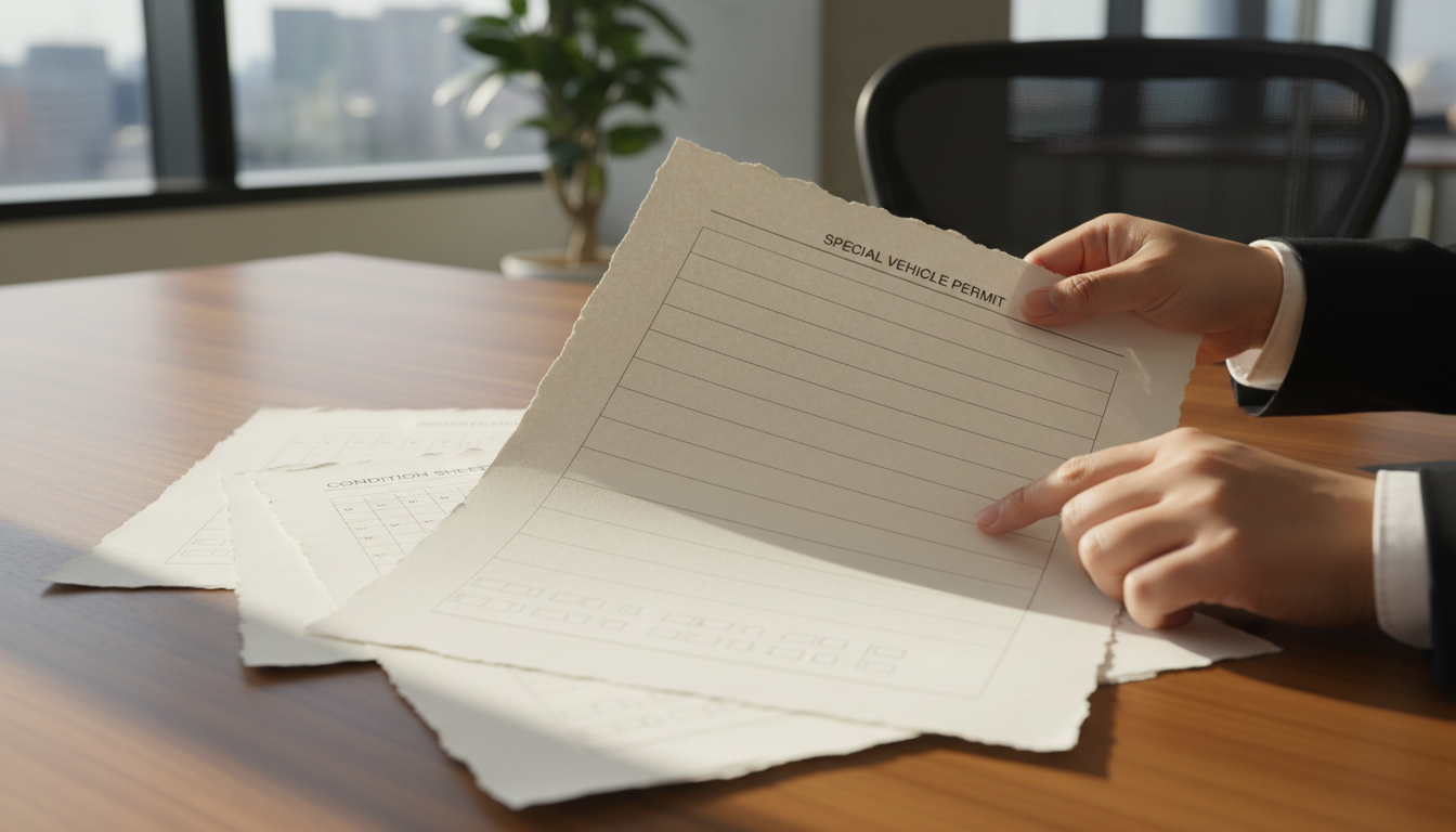 特殊車両通行許可証と条件書の確認作業