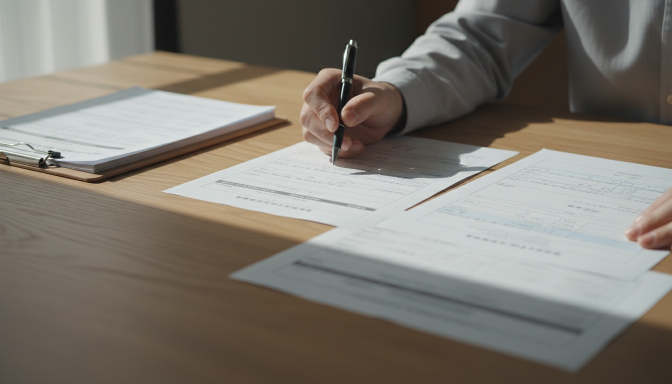 特殊車両通行許可の更新申請書類を確認する様子