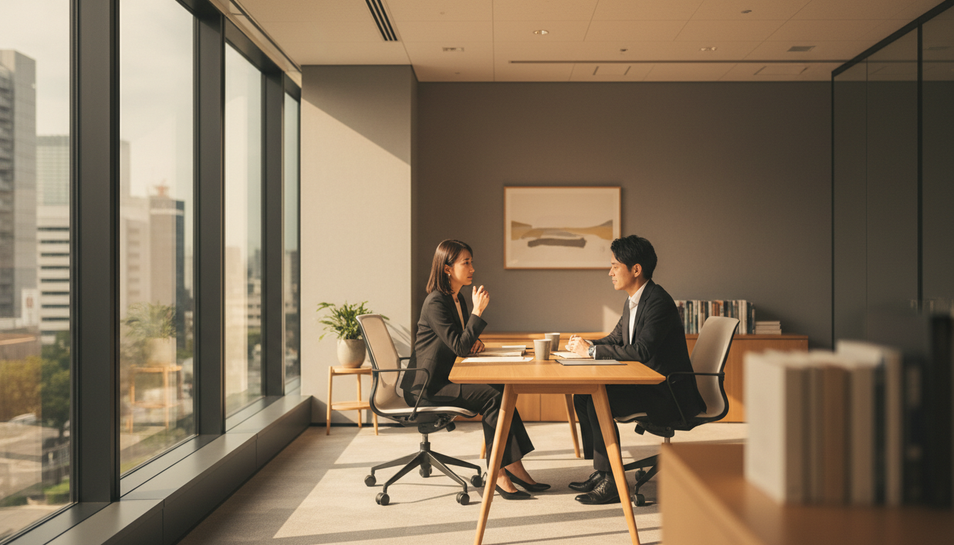 行政書士に特殊車両通行許可の相談をする様子