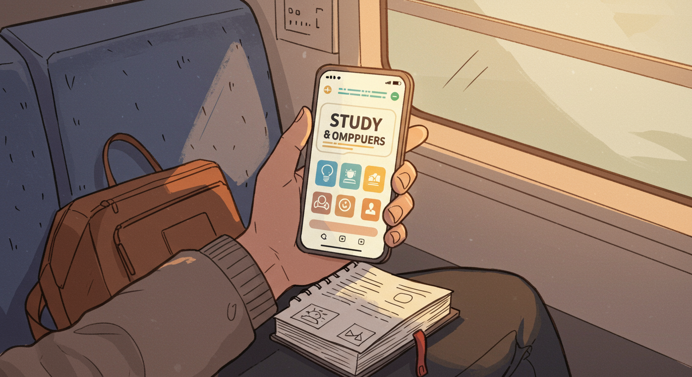 スマホで学習するイメージの手書き風イラスト