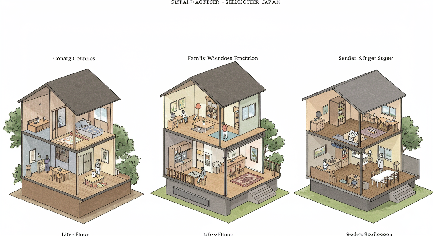 ライフステージに合わせた住宅の変化イラスト