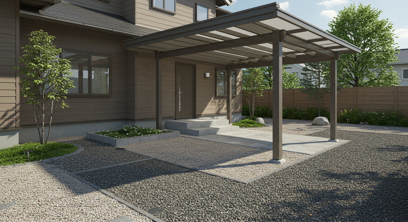 外構工事 砂利敷き カーポート 施工例