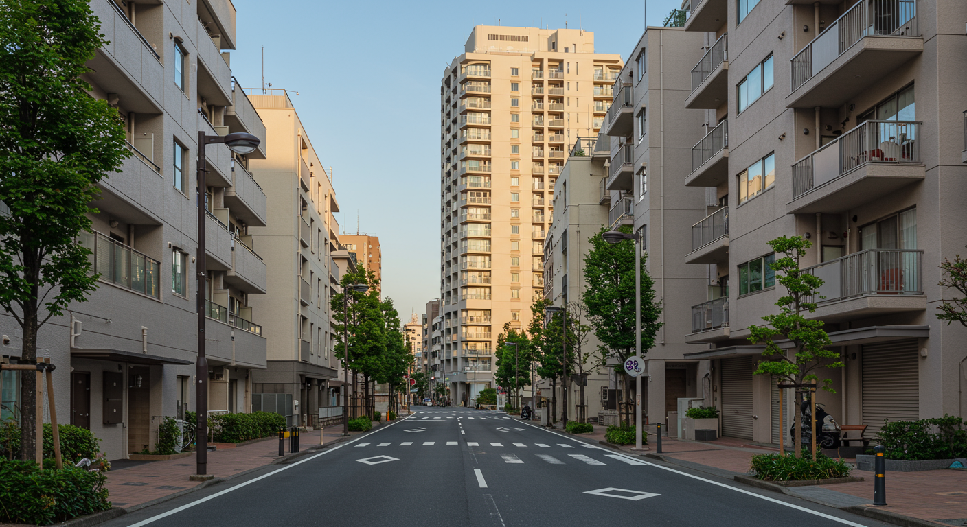 港区港南の住宅街と高層マンション