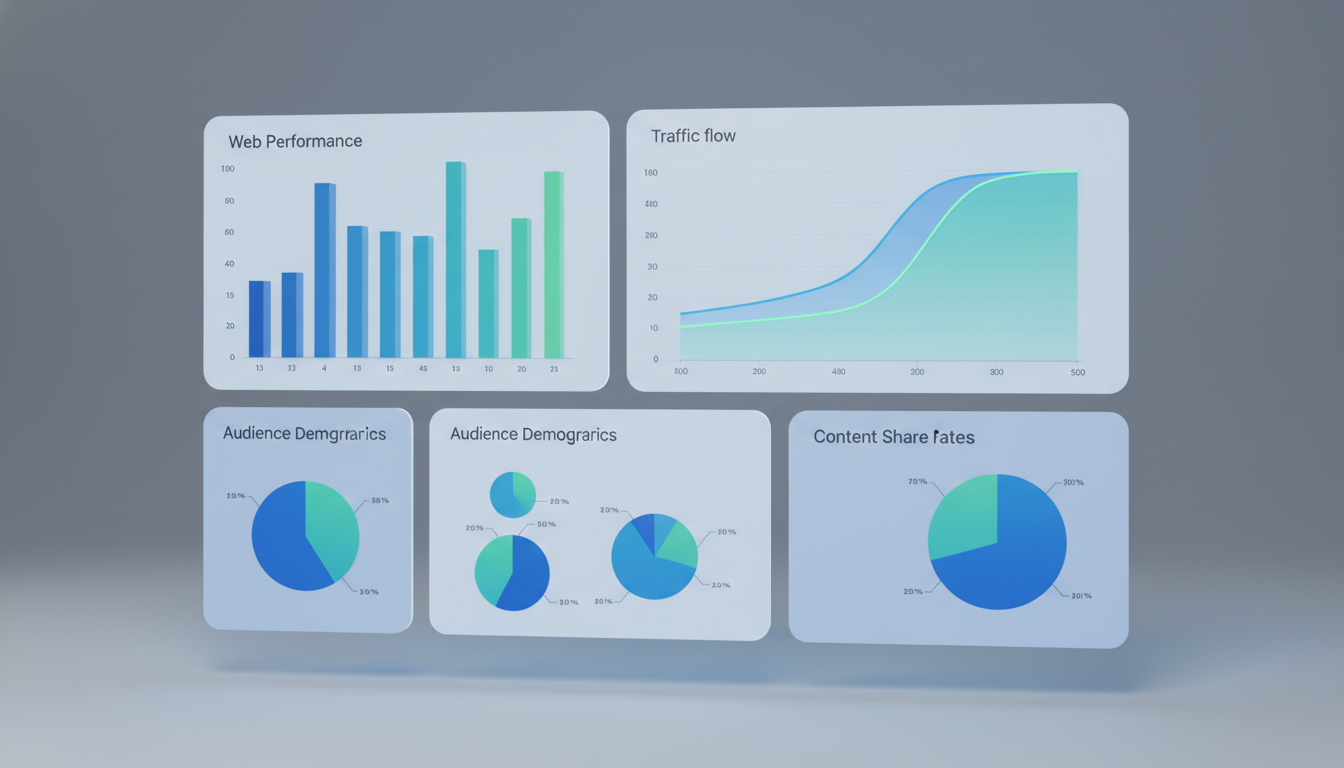 Search Console Insightsレポートのダッシュボード画面とソーシャルメディア統合データ分析