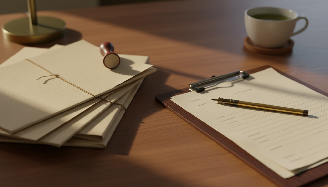 特殊車両通行許可申請に必要な書類を整理しているデスクのイメージ