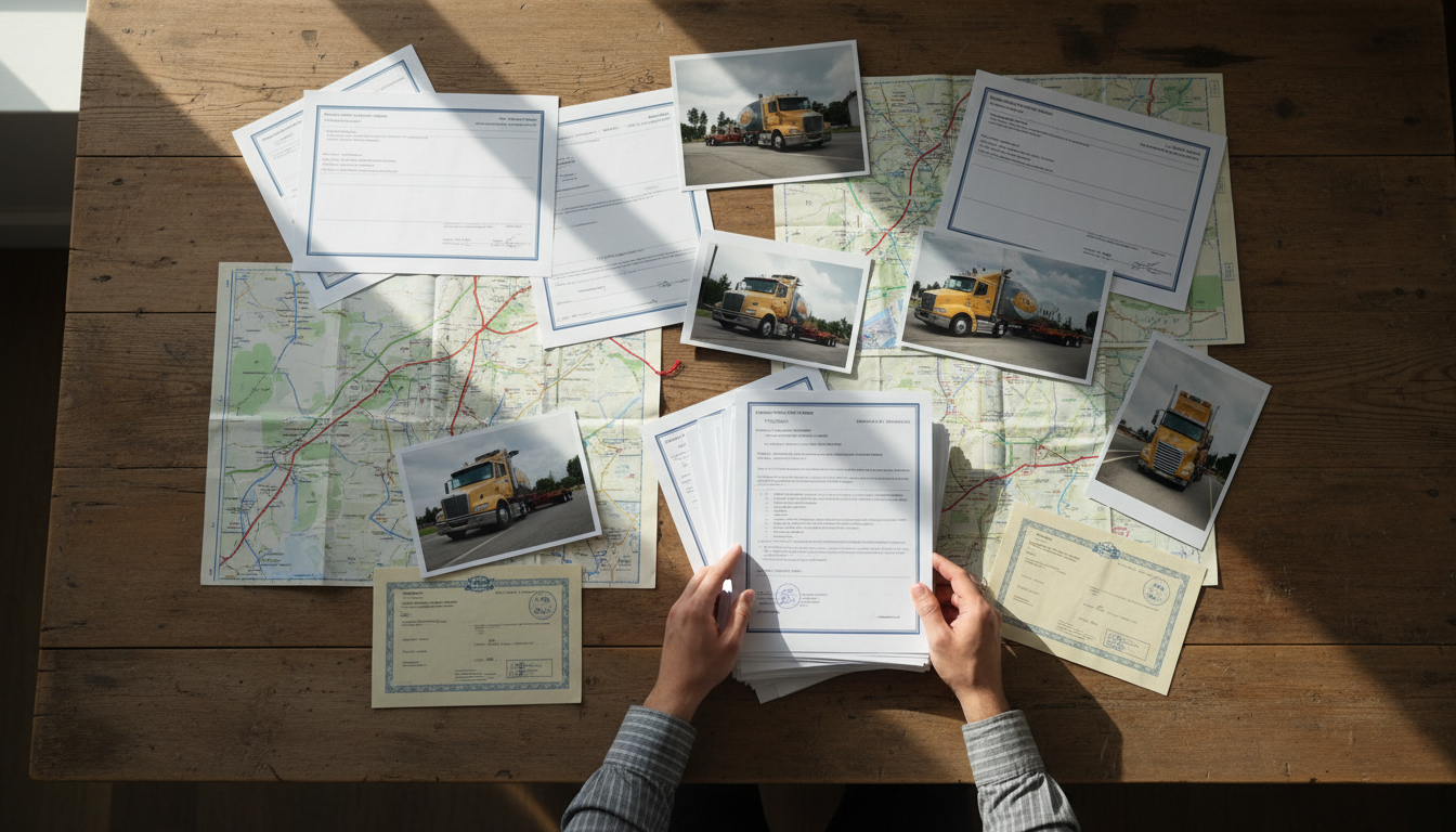 特殊車両通行許可申請書類の準備風景
