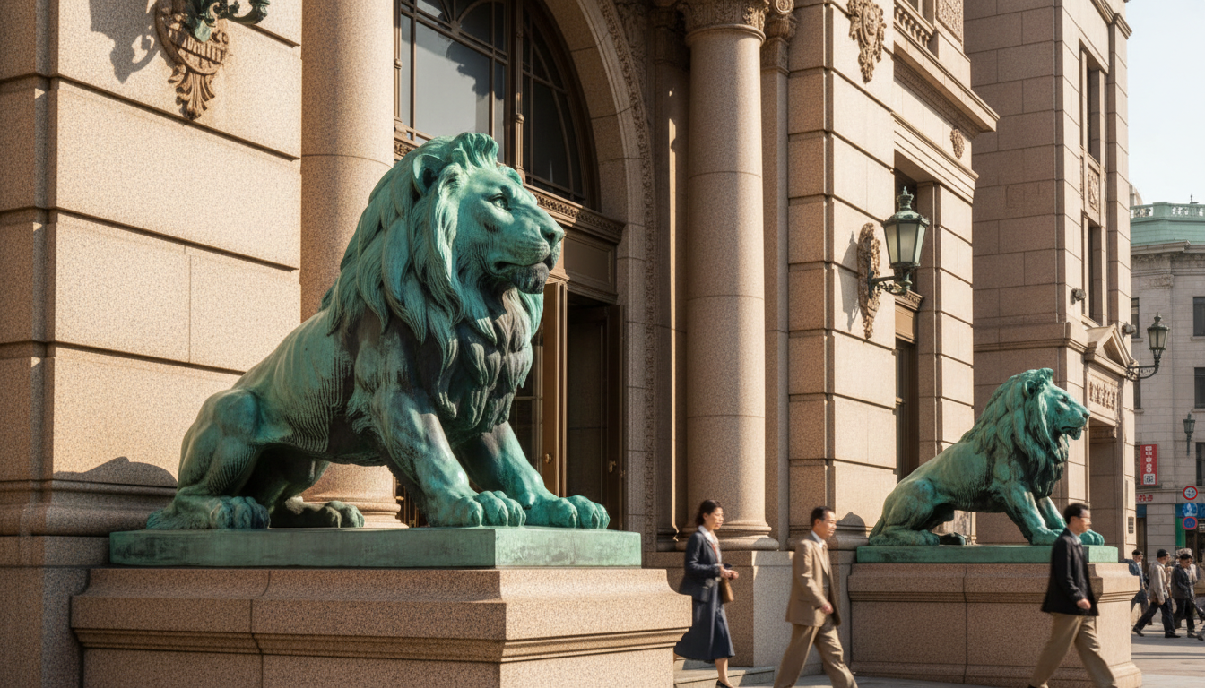 日本橋三越本店の外観とライオン像