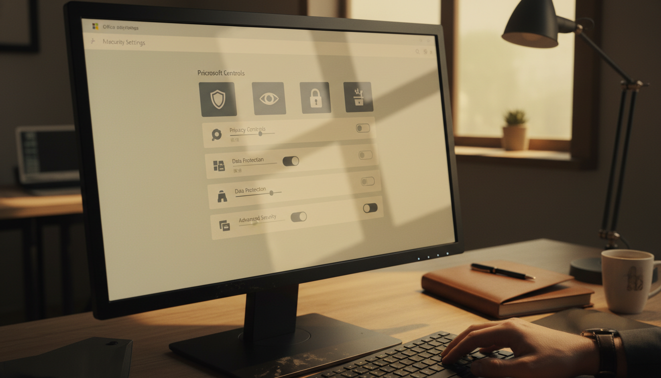Officeセキュリティ設定画面とデータ保護のイメージ