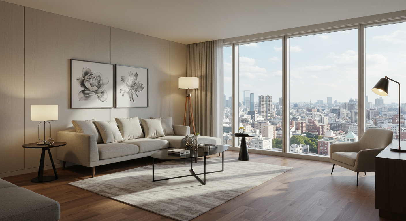 港区の高級マンションリビングルーム
