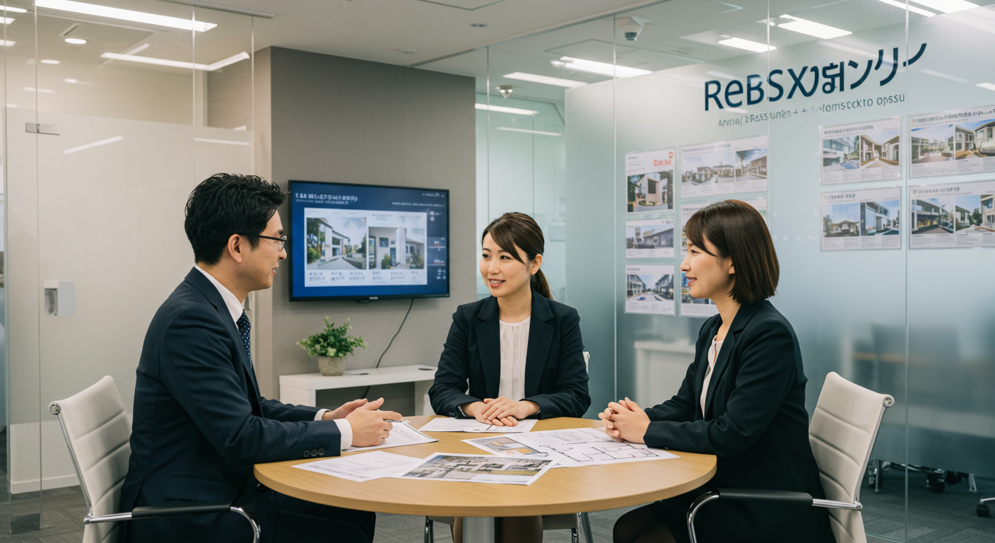 不動産会社でカップルが相談している様子