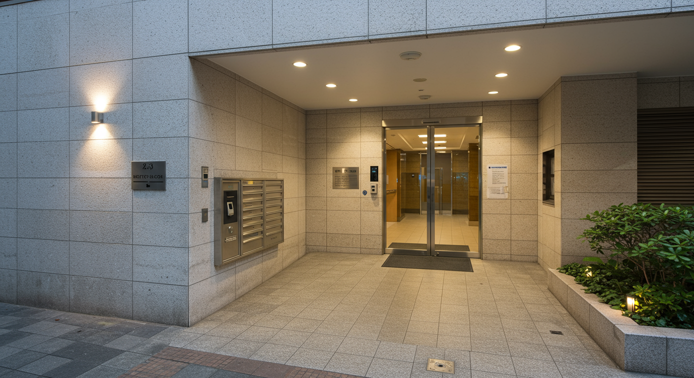 港区新橋の中級マンションエントランス