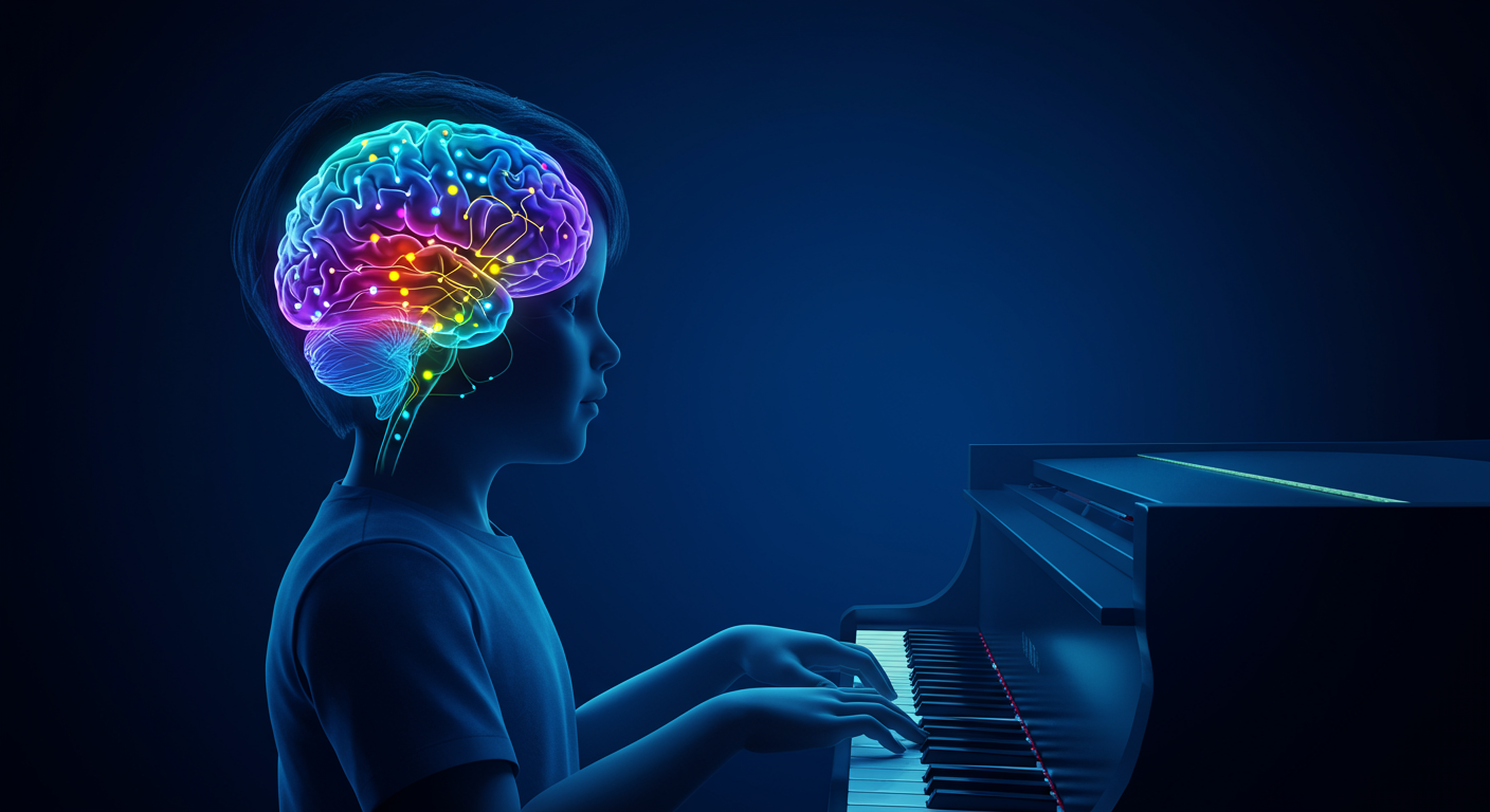 ピアノを弾く子どもの脳活動イメージ